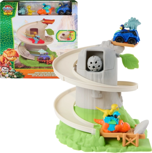 Spin Master Paw Patrol: The Dino Movie jungle rockslide rescue – pistă de salvare cu vehicule și dinozauri