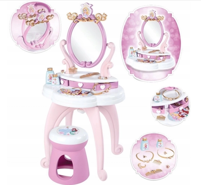 Smoby Disney Princess măsuță de toaletă 2 în 1 cu oglindă pivotantă și taburet