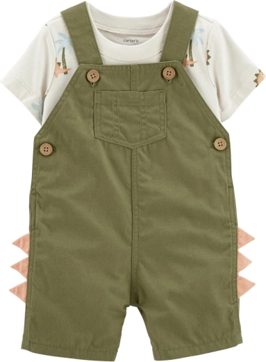 Set Carter’s din 2 piese cu tricou și pantaloni scurți cu bretele Green Dino pentru băieți