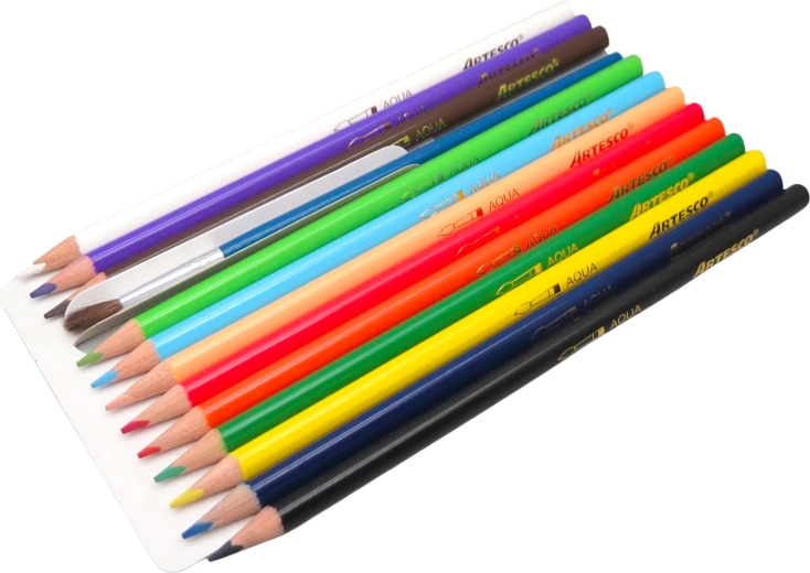 Creioane colorate acuarelă Color Plus – set de 12 culori cu pensulă și ascuțitoare