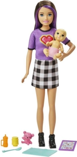 Barbie bonă cu bebeluș și accesorii