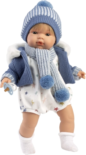 Păpușă realistă Llorens Sasha care vorbește și plânge, cu corp din material textil, 38 cm