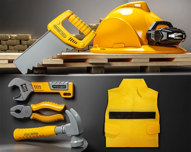 Set de unelte cu casc3 și lanternă frontală pentru copii