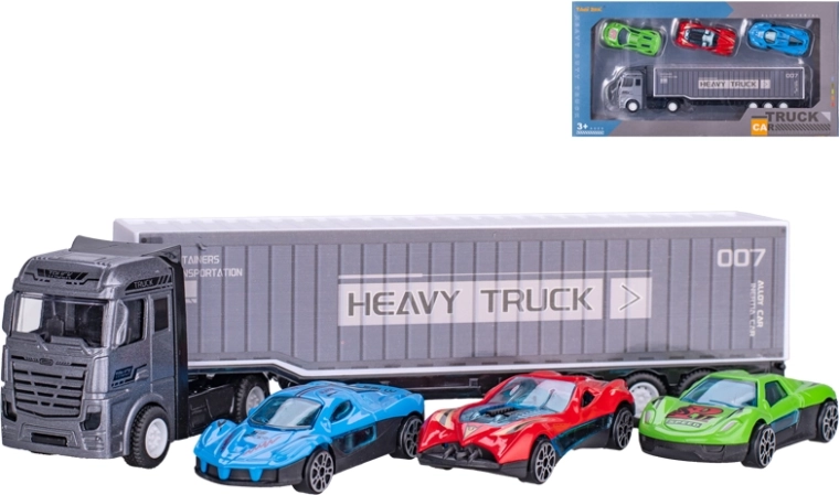 Camion metalic cu 3 mașinuțe, 22 cm