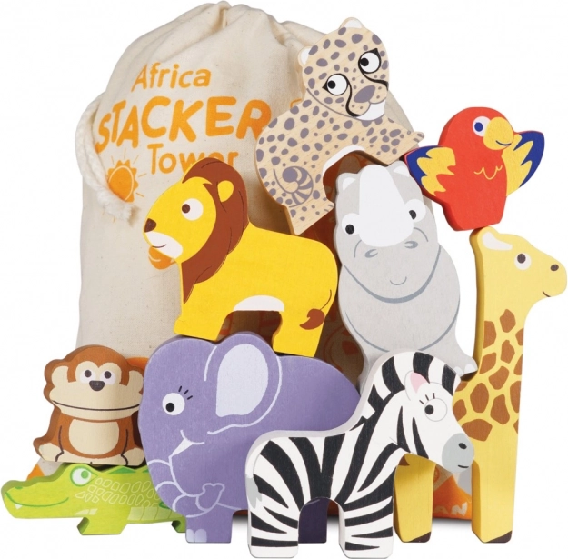 Le Toy Van Petilou turn de stivuire Africa – animale din lemn pentru echilibru