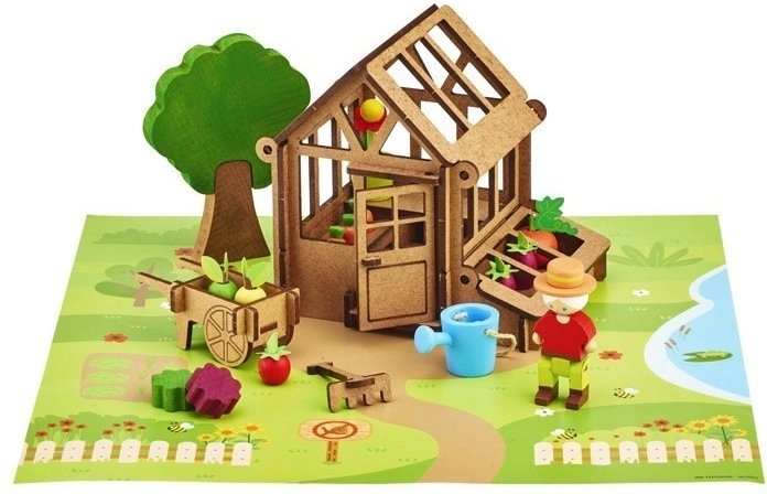 Jeujura – set de construcție din lemn: seră de grădină (40 de piese)