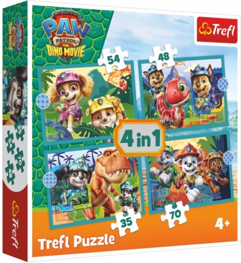 Puzzle 4 în 1 Patrula Cățelușilor (Paw Patrol) Dino Movie – povești de pe insula dinozaurilor