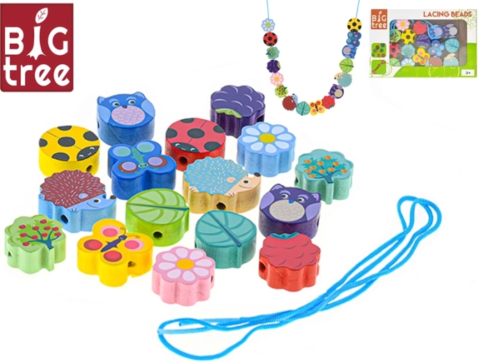 Mărgele din lemn de înșirat Big Tree – set de 17 piese
