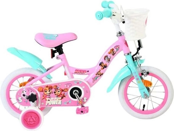 Bicicletă pentru copii Paw Patrol 12" pentru fete, cu roți ajutătoare și coșuleț