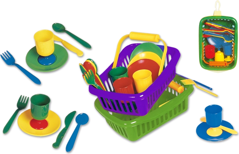 Set de veselă pentru picnic în coș – verde, 23 × 16 × 8 cm