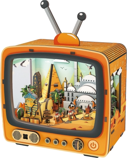 2Kids Toys puzzle 3D din lemn retro TV cu scenă egipteană