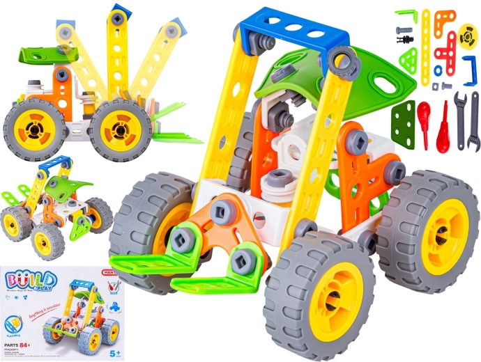 Set de construcție elastic cu 84 de piese – vehicul de șantier pentru deșurubare și înșurubare