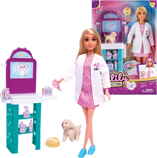 Păpușă veterinară cu cățeluș și accesorii