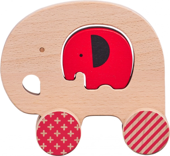 Elefant din lemn cu șnur și pui de elefant PETIT COLLAGE