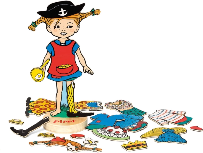 Păpușă de îmbrăcat din lemn Pippi Șosețica