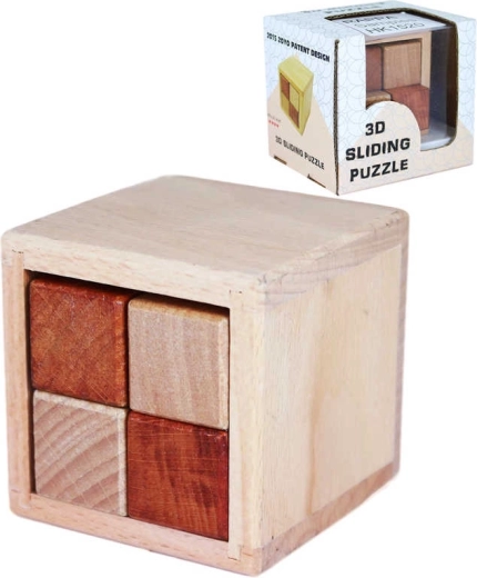 Puzzle din lemn 3D glisant, în formă de cub, în cutie cadou - 1 bucată