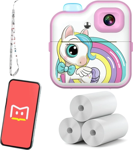 Aparat foto instant pentru copii cu termoprintare RENEW FORCE – unicorn roz