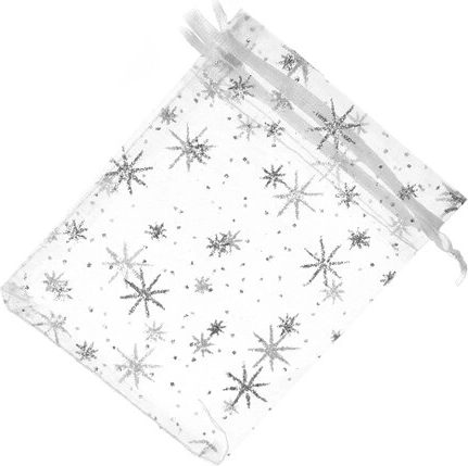 Săculeț din organza cu stea alb și argintiu 9 × 12 cm