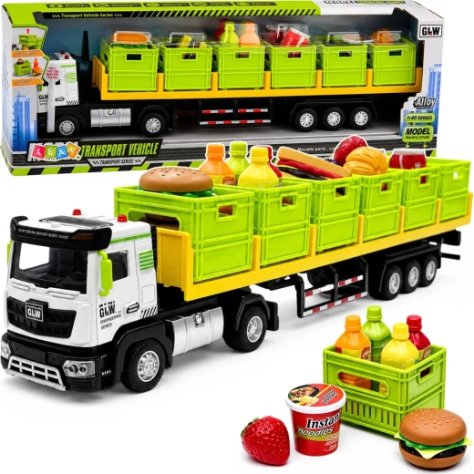 Camion de transport pentru copii cu remorcă și alimente, cu lumini și sunete 1:40