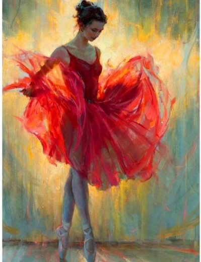 Broderie cu diamante (diamond painting) balerină în roșu 30 × 40 cm