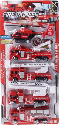 Set de pompieri – mașinuțe cu mecanism pull-back 17 cm, 5 buc