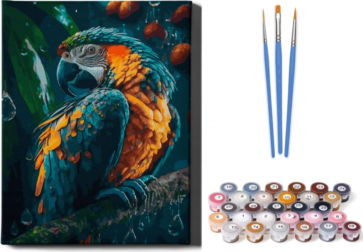 Pictură după numere: Papagal pe ramă 40x50 cm