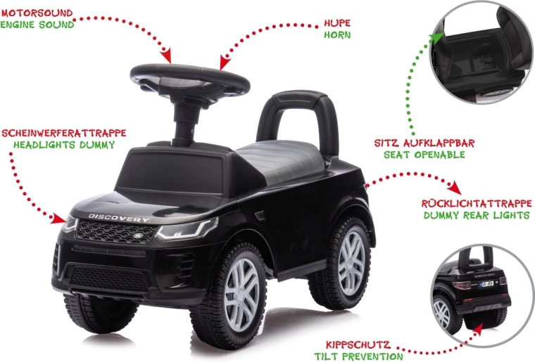 Mașinuță de împins și premergător pentru copii Land Rover Discovery negru 2 în 1