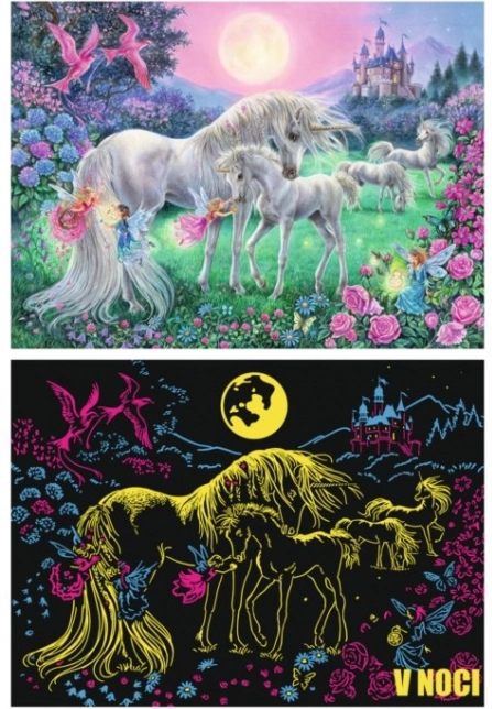 RAVENSBURGER puzzle fosforescente cu unicorni la lună plină XXL, 100 piese