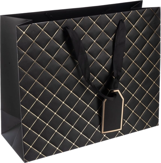 Pungă cadou din hârtie Quilt neagră 32 × 12 × 26 cm