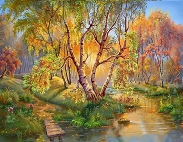 NORIMPEX Pictură pe numere Mesteceni lângă pârâu 40 × 50 cm