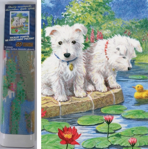 Pictură cu diamante Cățeii cu nuferi 30 × 40 cm