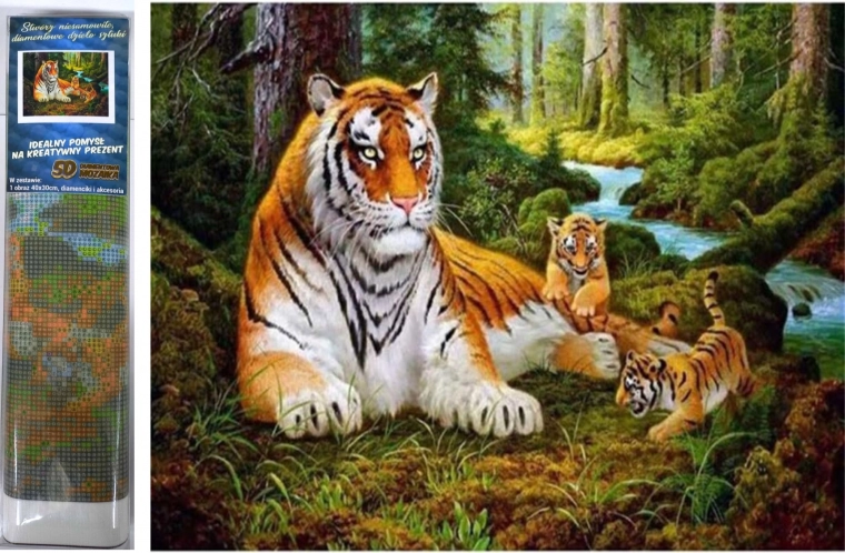 Norimpex pictură cu diamante Tigroaică cu pui 30x40 cm