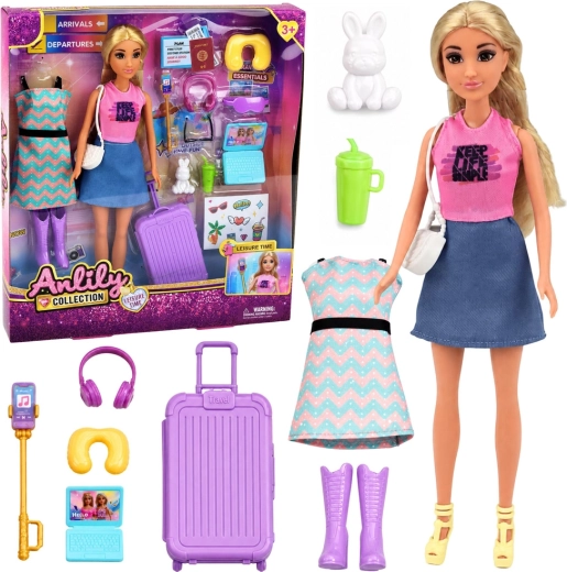 Anlily călătoare – păpușă la modă cu troler și accesorii de călătorie 30 cm