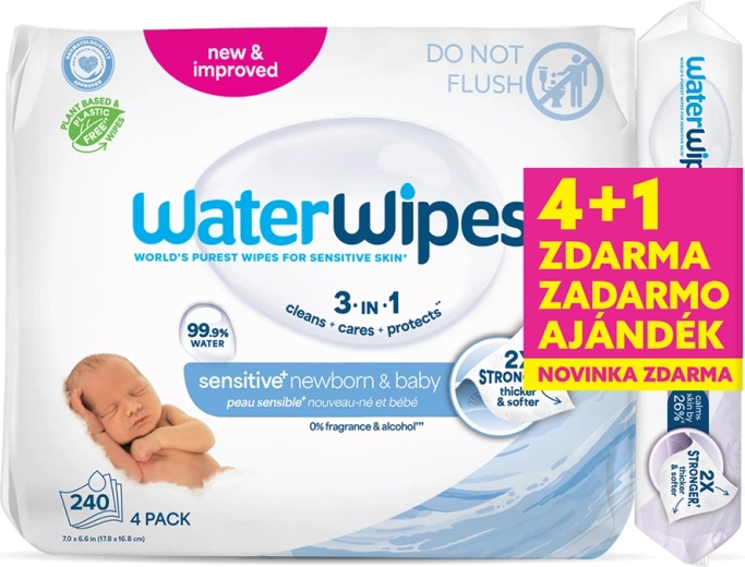 WaterWipes șervețele umede 4×60 buc + Soothing Clean 60 buc gratis
