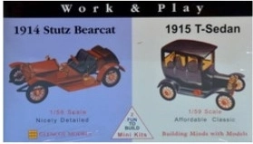 Glencoe Models Work & Play model plastic de mașini 1915 Ford T-Sedan / 1914 Stutz Bearcat