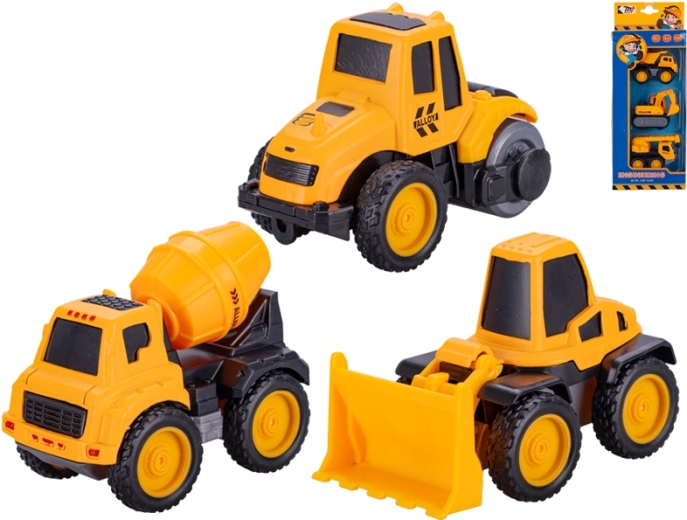 Set de vehicule de construcții cu macara și autobetonieră, 3 buc, 7–8,5 cm, mecanism pull-back