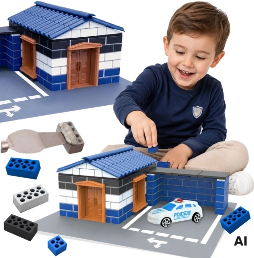 Woopie set de construcție secție de poliție din mini-cărămizi, 186 piese