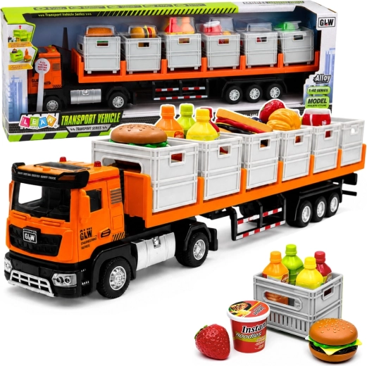 Camion de transport cu remorcă și alimente pe baterii 1:40 portocaliu