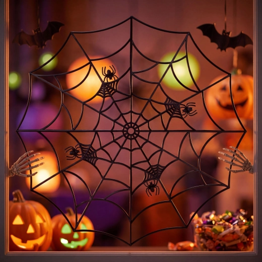 Decorațiune de colț în formă de pânză de păianjen neagră, 30 × 30 cm – set de 4 bucăți