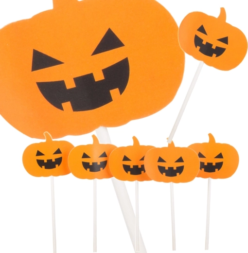 Decorațiuni tip topper pentru tort și cupcakes de Halloween – dovleci, 5 buc