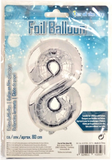 Balon din folie cifra 8, argintiu, 80 cm