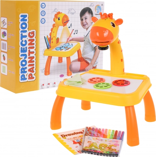 Măsuță de desen pentru copii cu proiector în formă de girafă – galbenă