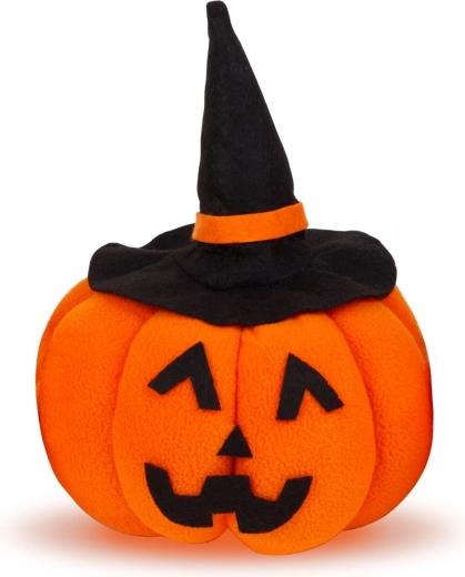 Decorațiune textilă de Halloween în formă de dovleac, cu pălărie neagră