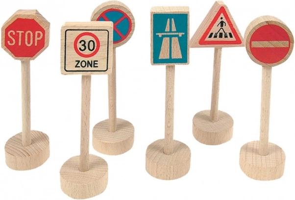 Set de indicatoare rutiere WoodyLand din lemn, 6 buc.
