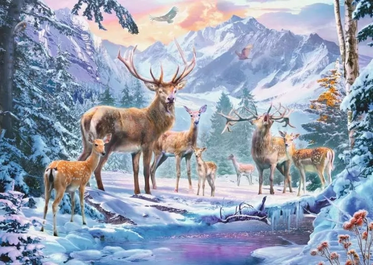Puzzle Ravensburger cerbi iarna 1000 de piese