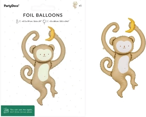 Balon din folie în formă de maimuță, mix, 51 × 88 cm