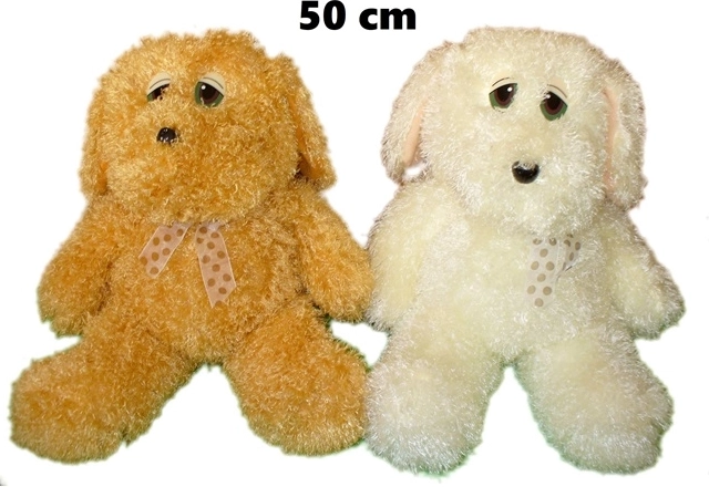 Câine mare de pluș cu fundă, 55 cm