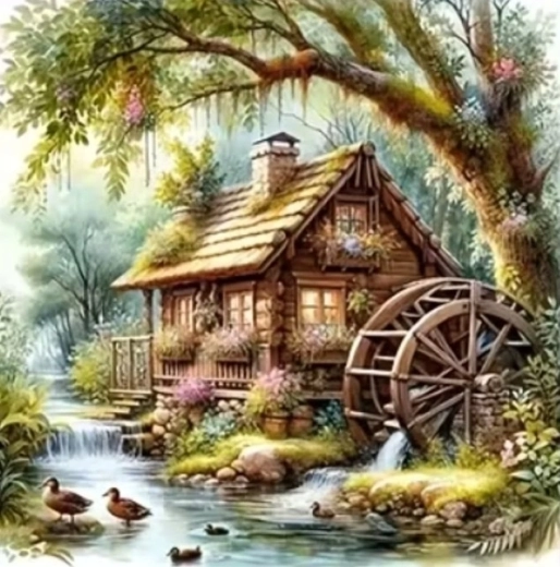 Norimpex pictură cu diamante moară în pădure cu rațe 30 × 40 cm