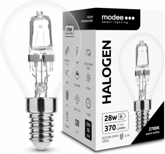 Modee bec halogen Mini Globe G45 28 W E14, 370 lm, alb cald