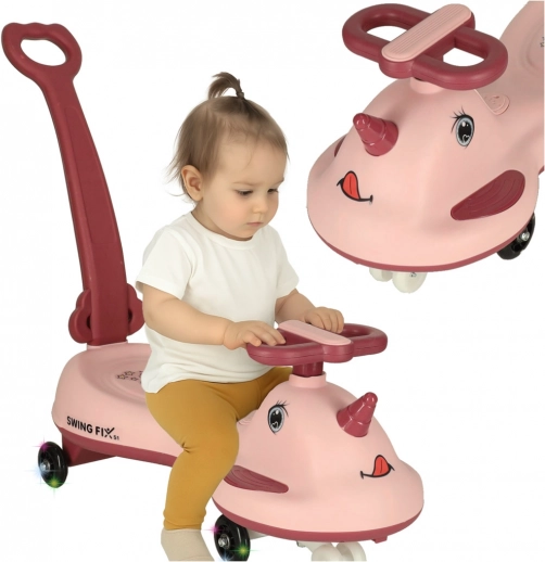 Vehicul roz LED Unicorn cu mânere